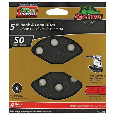 GATOR Sanding Disc, 5 in Dia, 50 Grit, Coarse, Zirconium Oxide Abrasive, Vented 7723